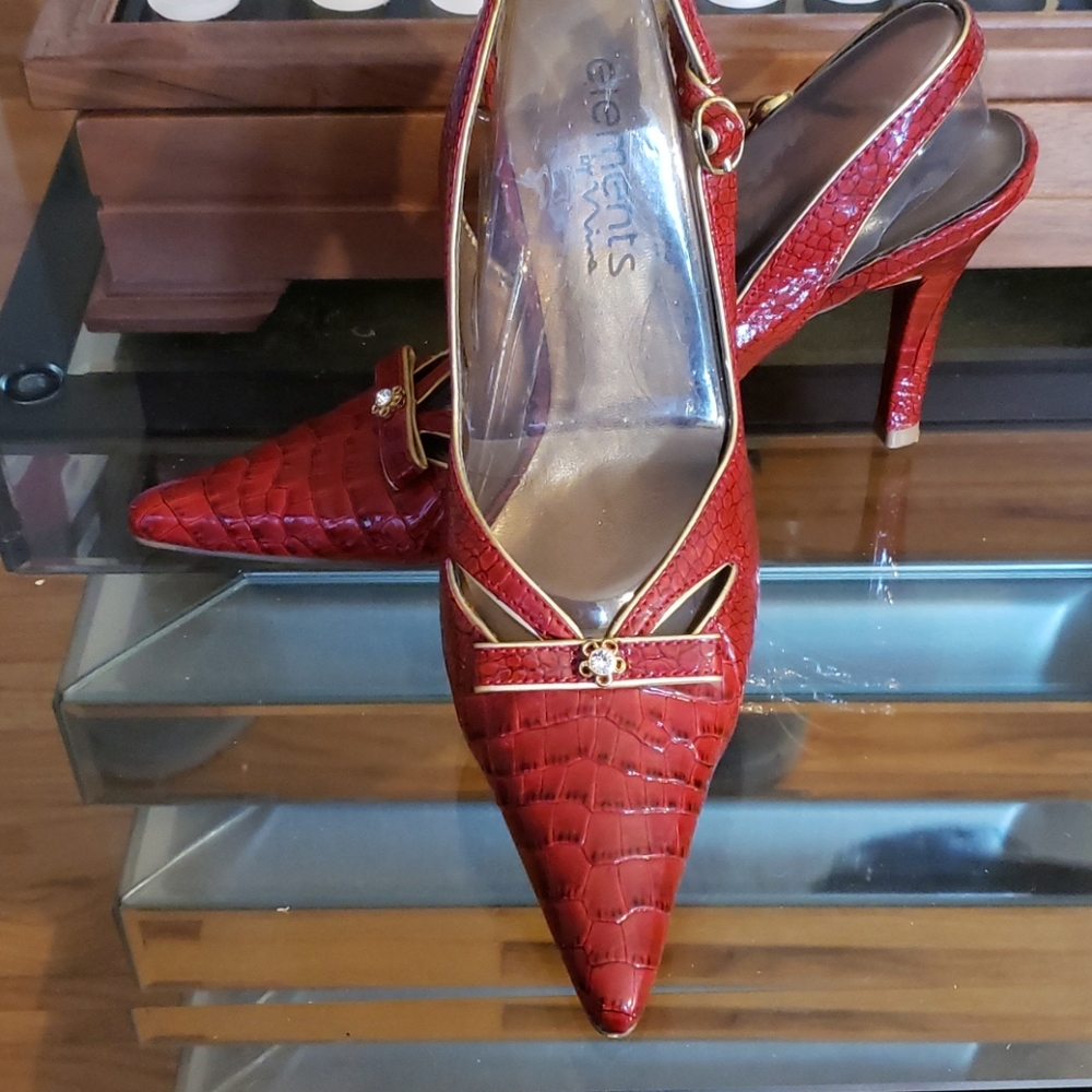 Red leather slingback heels